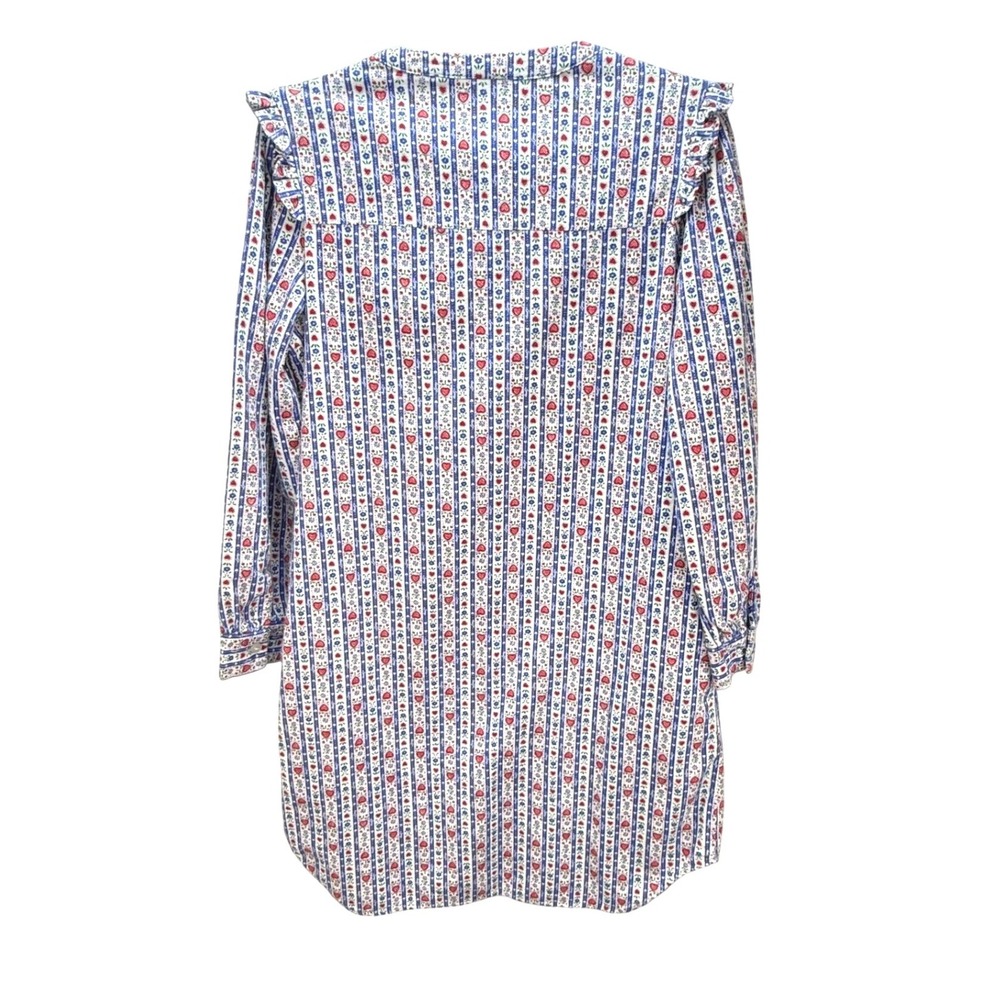 Lanz of Salzburg Nightgown‎ Size S Blue Red Heart Stripe Flannel Cotton Grandma - Picture 2 of 8